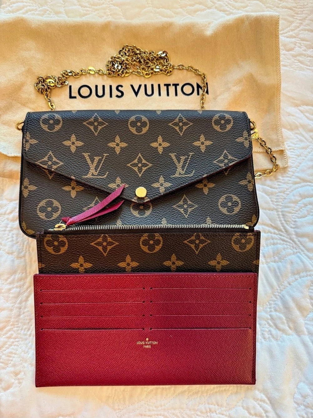 Louis Vuitton Pochette Félicie Crossbody in Brown & Red